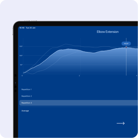 ActivForce dashboard showing elbow extension repetitions